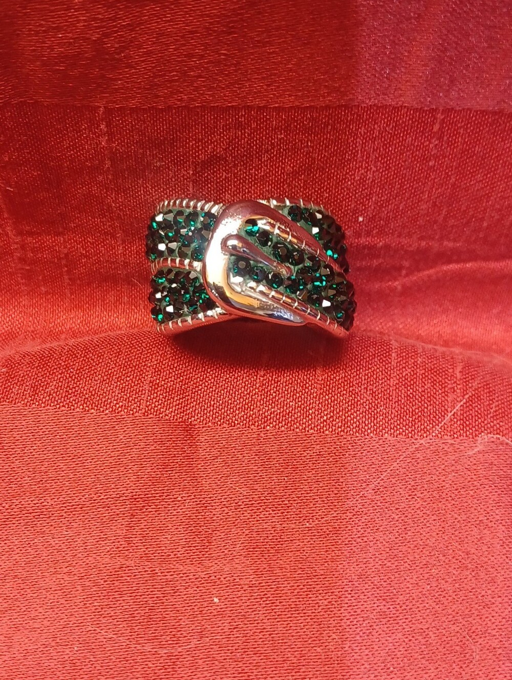 Green Crystal Buckle Statement Ring - Women Jewelry